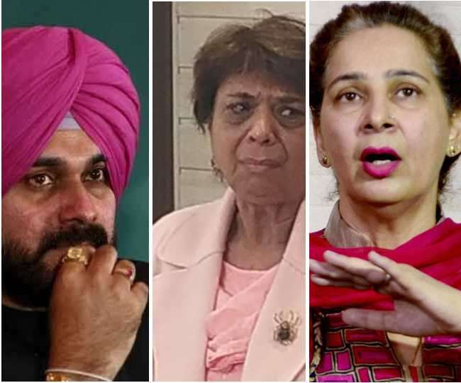 Punjab Vidhansabha Election 2022: नवजोत सिंह सिद्धू की फाइल फोटो व मीडियाकर्मियों से बात करती सुमन तूर। जागरण