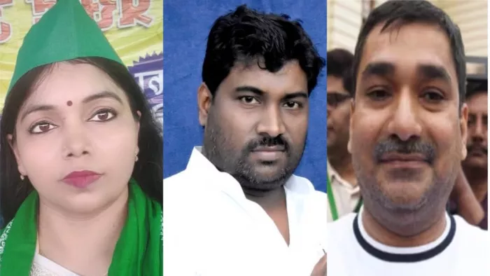 बाएं से आरजेडी विधायक संगीता कुमारी, कांग्रेस एमएलए मुरारी गौतम और सिद्धार्थ सौरव (जागरण)