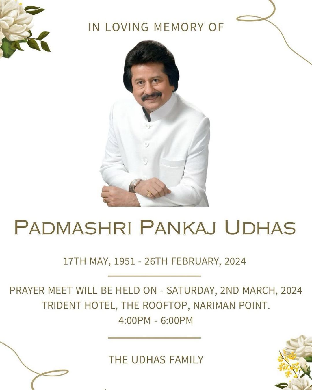 pankaj udhas prayer meet