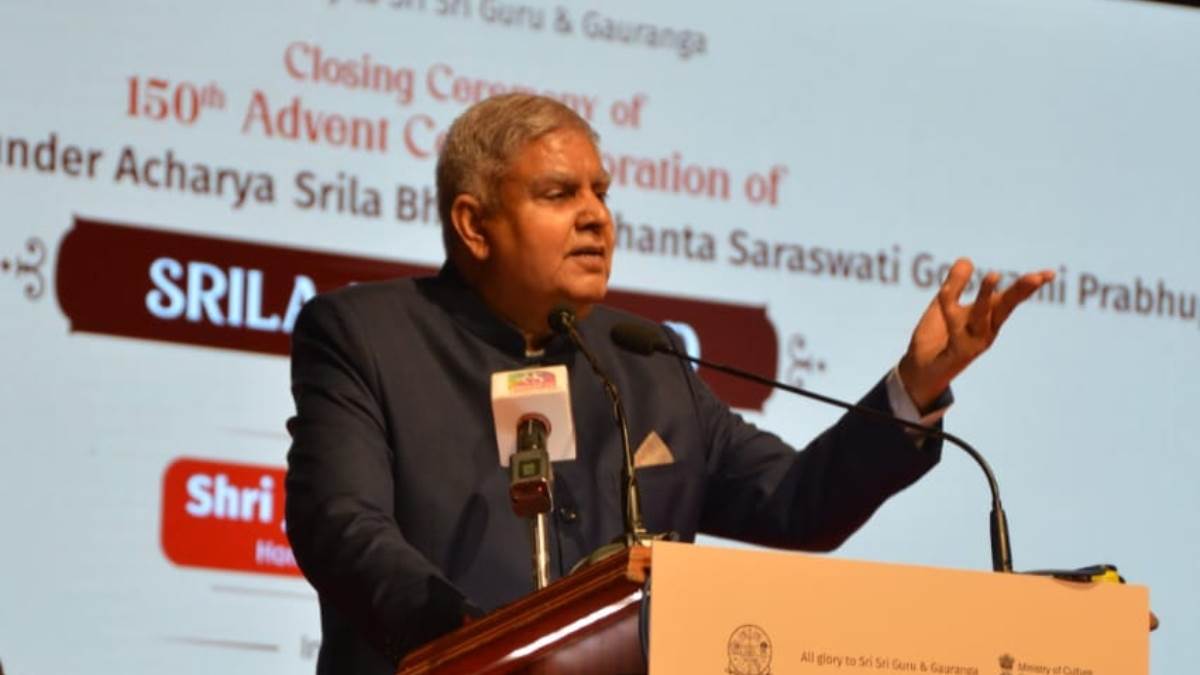 vice president jagdeep dhankhar highlights india spiritual heritage and ancient wisdom at srila prabhupada 150th birth anniversary