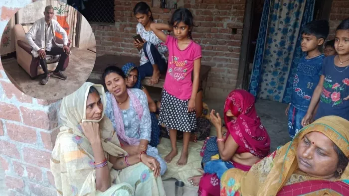 रोते बिलखते परिजन। इनसेट में मृतक। जागरण