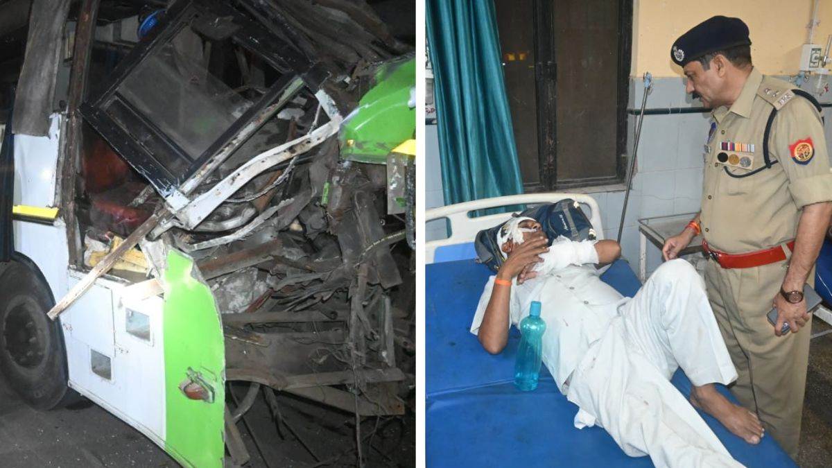 tragic accident on kanpur etawah highway one dead 16 injured as janrath bus collides with a dumper