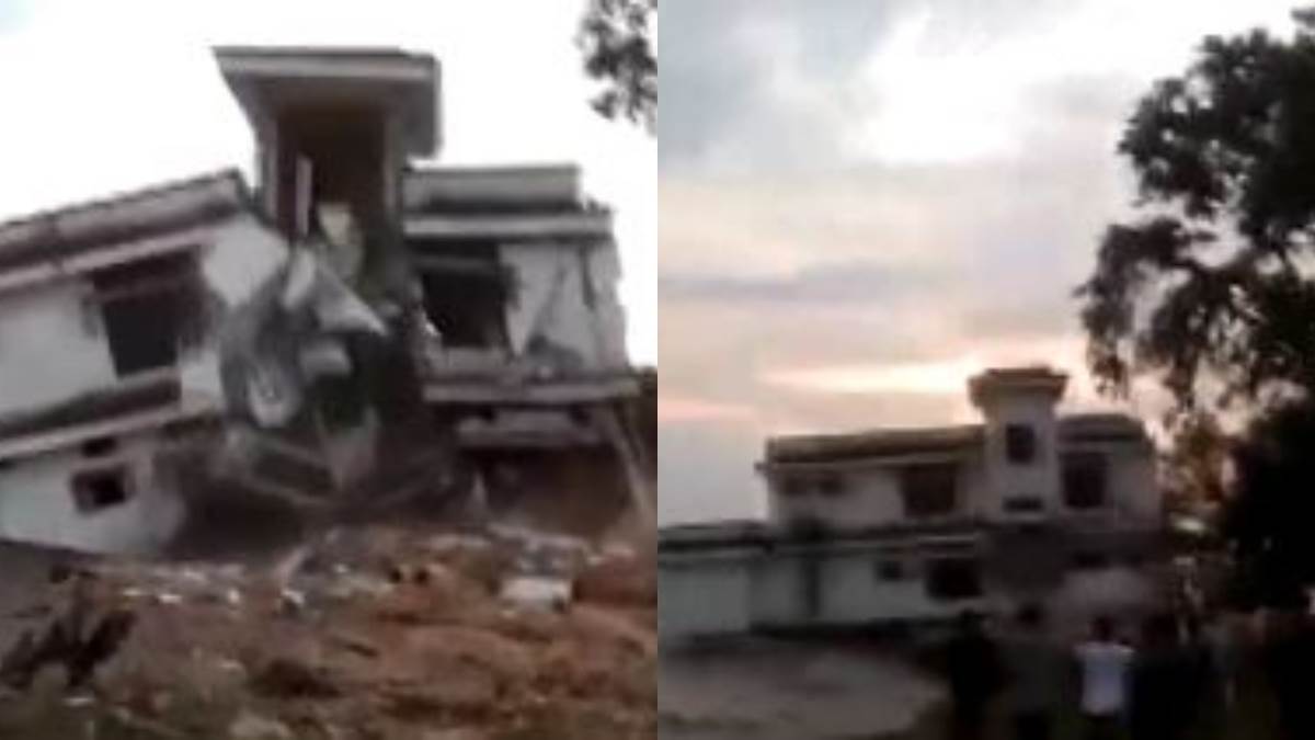 भंगनामारी पुलिस थाने की दो मंजिला इमारत का एक हिस्सा बाढ़ में डूबा