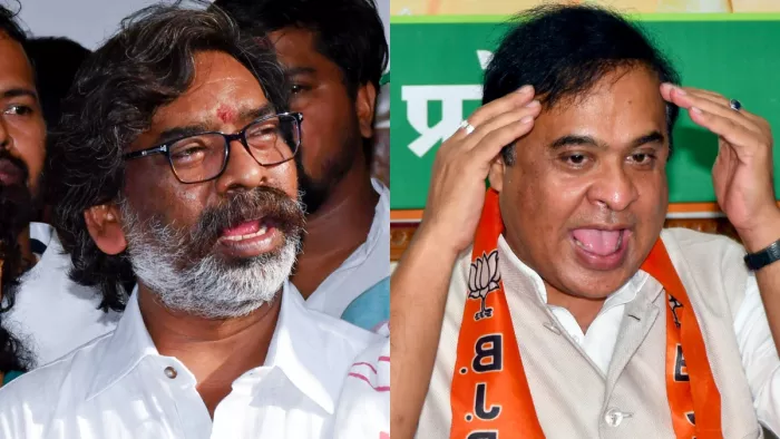 झारखंड के पूर्व CM हेमंत सोरेन और असम CM हिमंत बिस्व सरमा (फोटो- ANI)