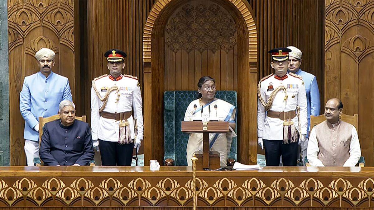 parliament session during speech of president droupadi murmu ruling party and opposition created ruckus