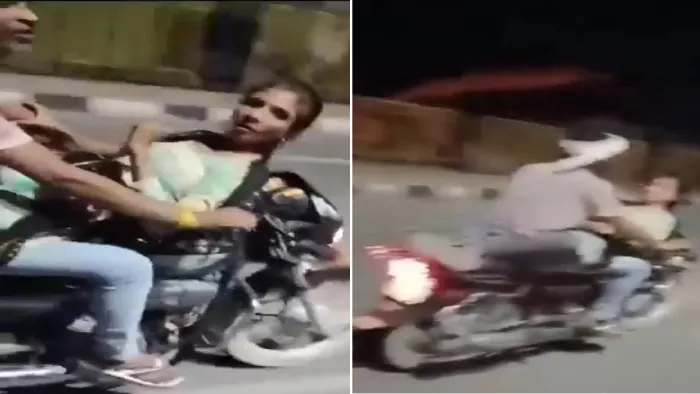 शुक्रवार रात से आगरा–कानपुर नेशनल हाईवे पर चलती बाइक पर कपल के रोमांस का वीडियो वायरल