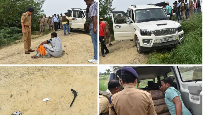 Mainpuri Police Encounter: पुलिस ने बदमाशों को मुठभेड़ में गिरफ्तार किया है। तस्वीर-मैनपुरी पुलिस ट्विटर