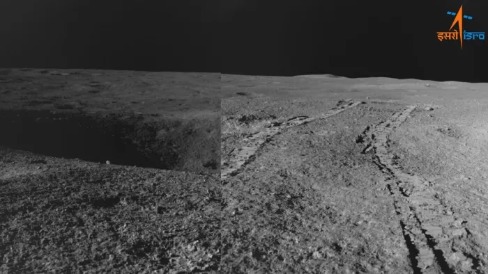 ISRO ने साझा की गई तस्वीरों के साथ बताया कि रोवर एक बड़े गड्ढे (Crater) पर पहुंच गया था।
