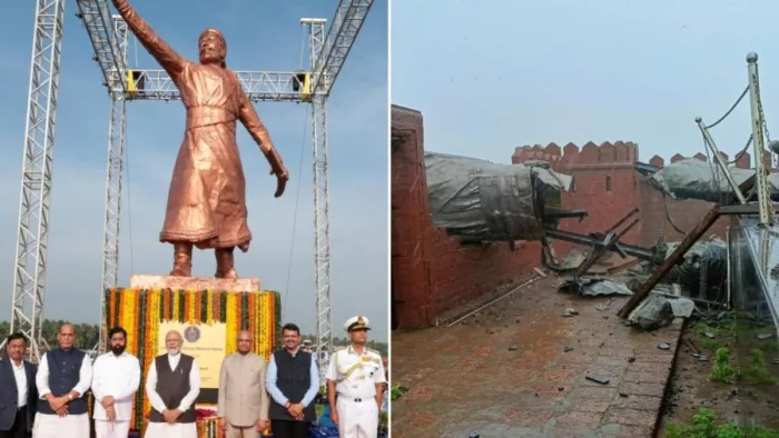 सिंधुदुर्ग के राजकोट किले में छत्रपति शिवाजी महाराज की प्रतिमा गिरी (फाइल फोटो)
