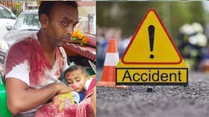 अपने चार साल के बेटे के साथउ चाय विक्रेता मनोज कुमार।