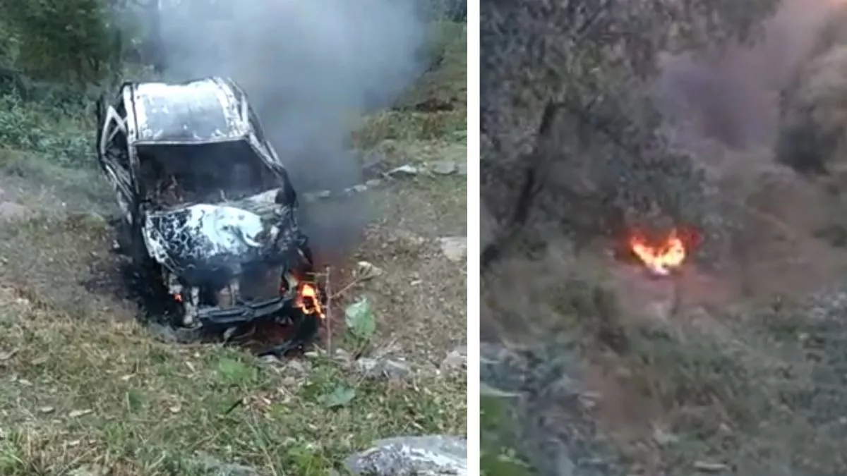 Himachal News: कार के खाई में गिरते ही लगी आग, सेना के जवान ने वाहन से कूदकर बचाई जान, देखिए वीडियो