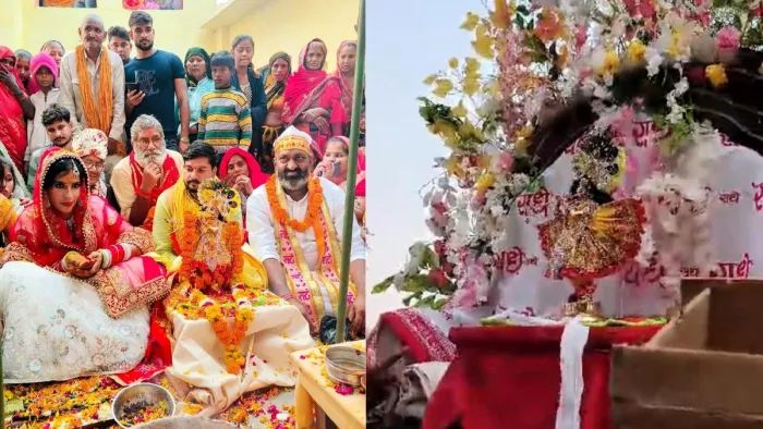 बरसाना से बग्घी में सवार होकर ठाकुर जी बरात लेकर रुक्मिणी से पहुचें