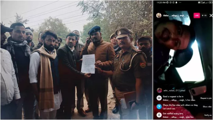 निषाद समाज, मुख्यमंत्री को अपशब्द कहने पर नवाबगंज थाने पर प्रदर्शन