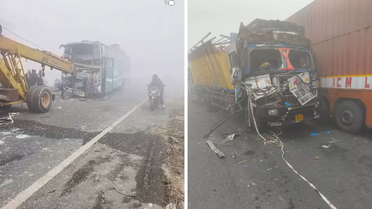 NH पर दिखा कोहरे का कहर, आपस में टकराईं 10 गाड़ियां; ट्रक और छोटे वाहनों के साथ एम्बुलेंस के भी उड़ गए परखच्चे