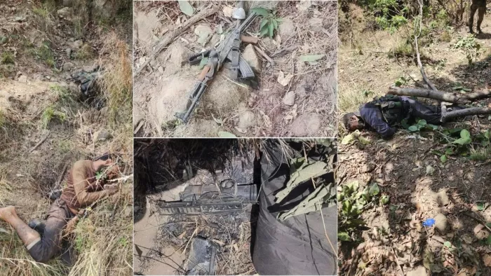 दो आतंकियों के हथियार और शव बरामद
