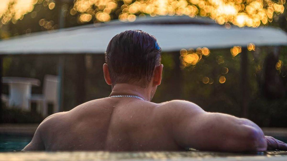 sikandar fame salman khan flaunts insane muscles in shirtless pool pics watch here