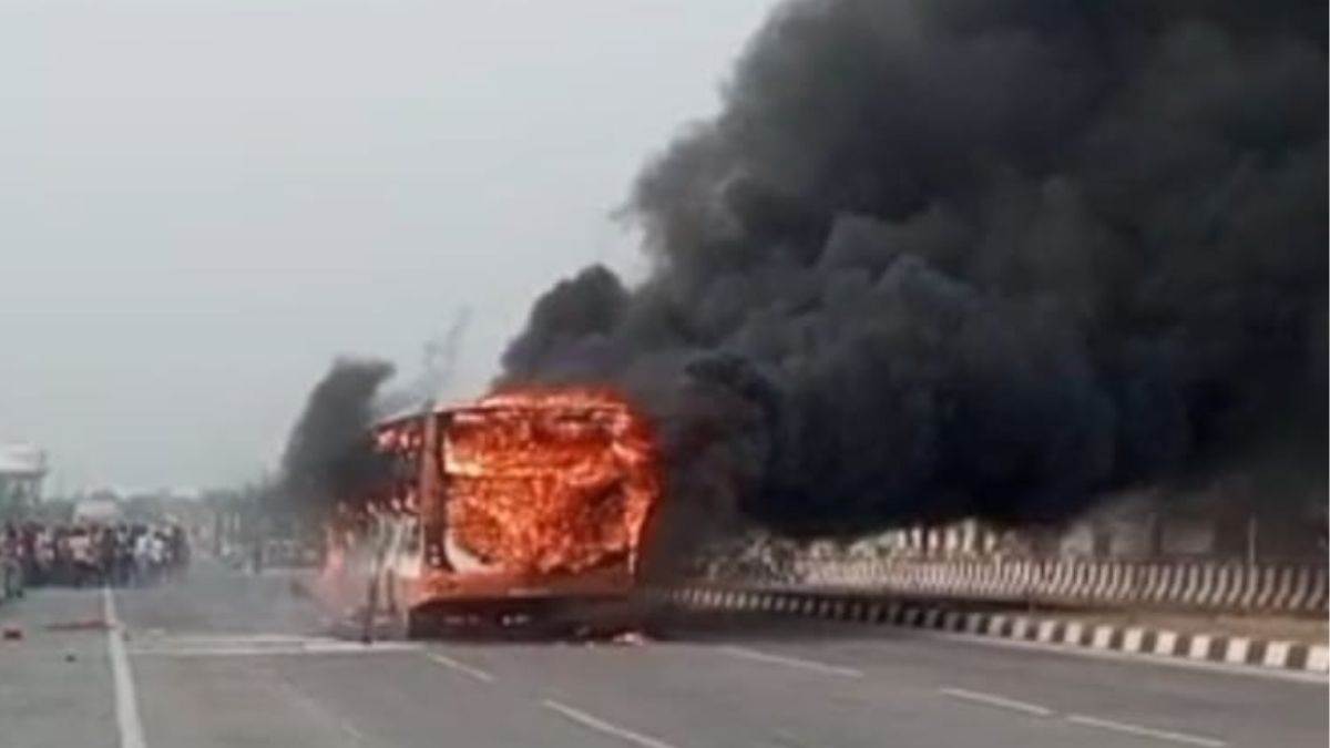 roadways bus catches fire in varanasi passengers escape unhurt