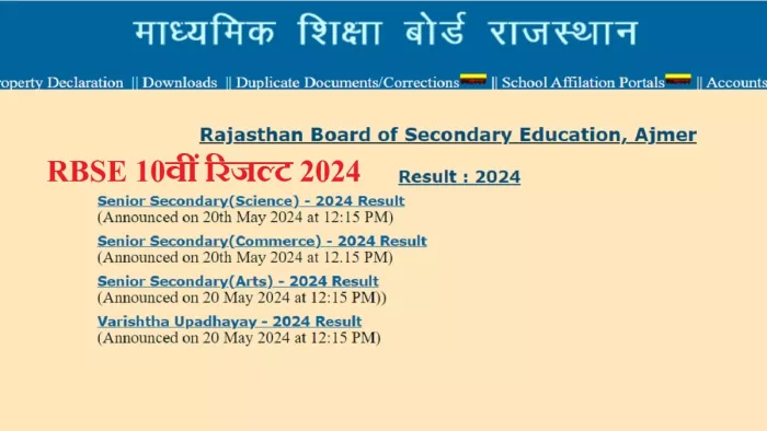 Rajasthan Board RBSE 10th Result 2024 OUT: स्टूडेंट्स अपने रोल नंबर से परिणाम और विषयवार Mark प्राप्तांक देख सकते हैं।