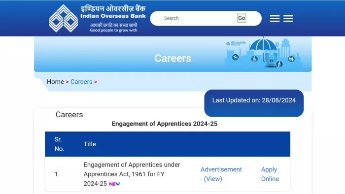 Indian Overseas Bank (IOB) Recuitment 2024: आवेदन दौरान निर्धारित शुल्क 944 रुपये का भुगतान ऑनलाइन माध्यमों से करना होगा।