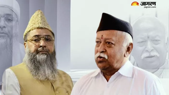 डा. उमेर अहमद इलियासी और संघ प्रमुख मोहन भागवत की फाइल फोटो।