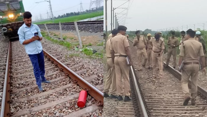 बलिया-मांझी के बीच रेलवे ट्रैक की जांच करती पुलिस।
