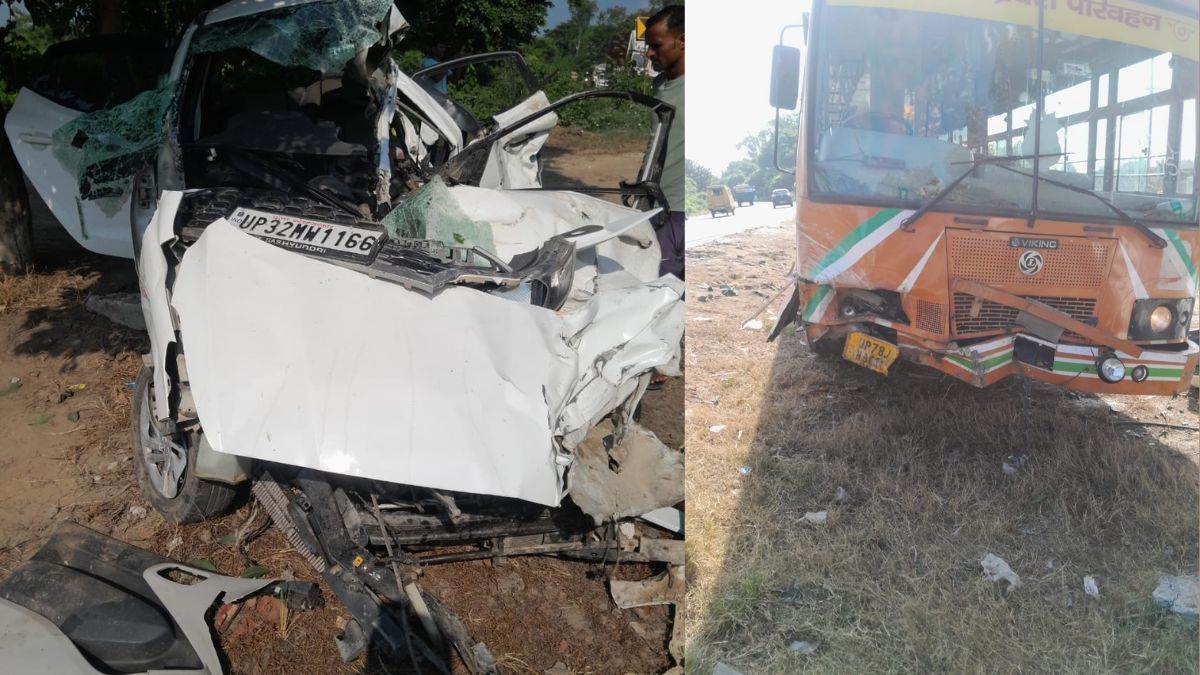 car collides with bus youth goes maa purnagiri darshan one dead pilibhit accident