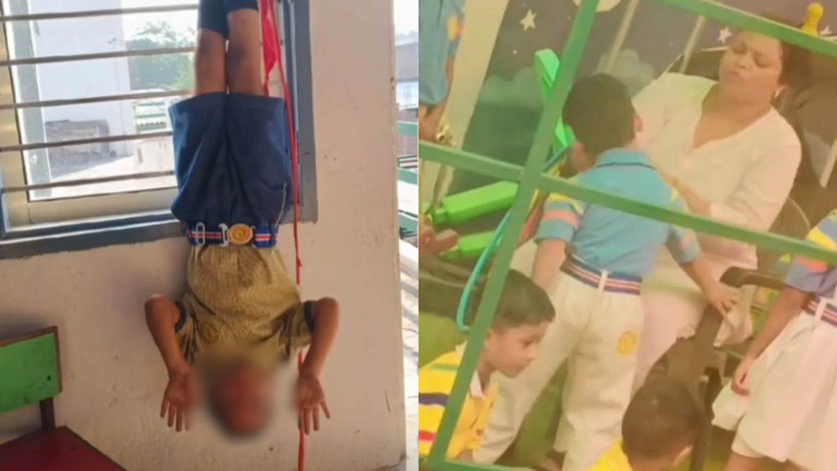 panipat school shock child hung from window principal slaps students video viral