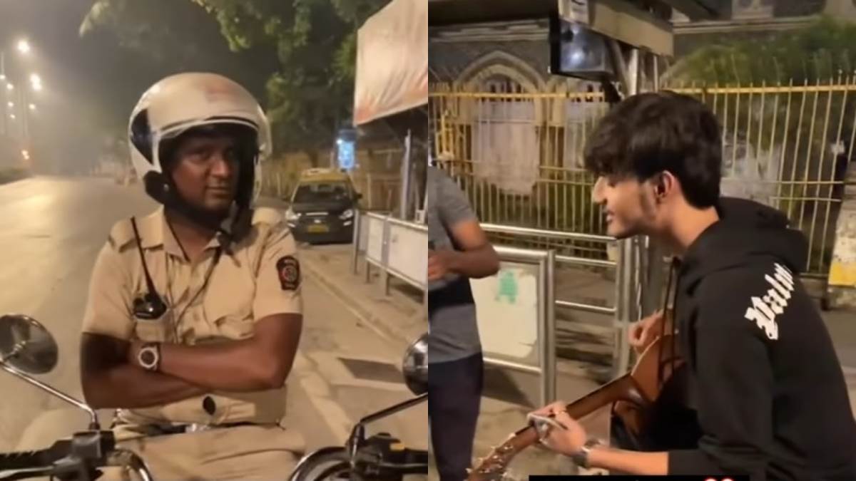 brahmastra movie song kesariya tera ishq hai piya young man singing in marine drive mumbai police officer viral video