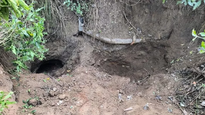 बहजोई के खेतापुर गांव में दिखाई दी सुरंग। जागरण