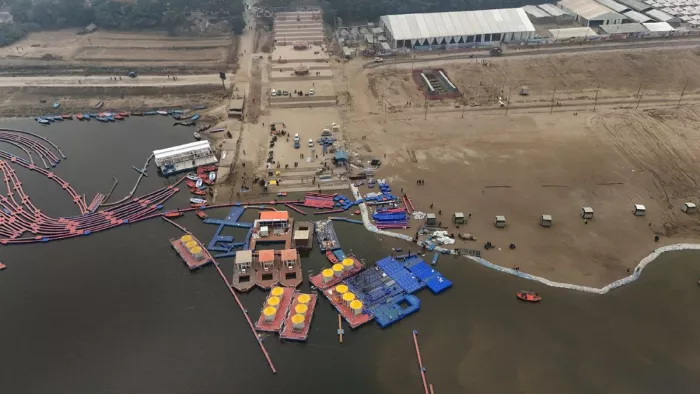MahaKumbh मेला प्राधिकरण स्नान घाट तैयार कर रहें है। स्नान घाट ड्रोन कैमरे से इस तरह नजर आएं। मुकेश कनौजिया