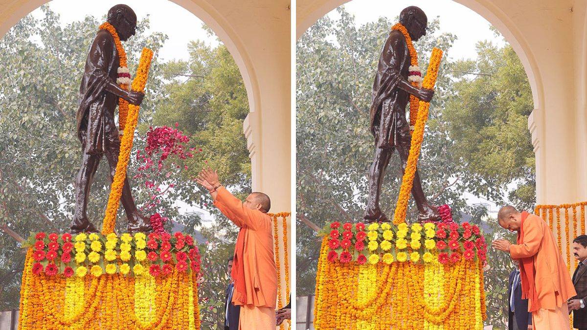 uttar pradesh chief minister yogi adityanath paid tributes to mahatma gandhi on his death anniversary