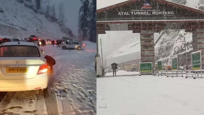 अटल टनल और रोहतांग की सड़कों पर बिछी बर्फ की चादर