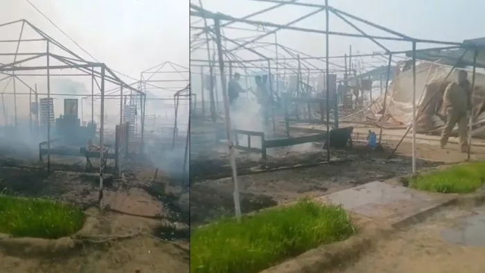 महाकुंभ में जूना अखाड़े के शिविर में लगी आग - वीडियो ग्रैब