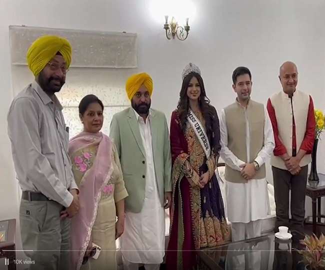 हरनाज कौर संधू ने पंजाब के मुख्यमंत्री भगवंत मान से उनके सरकारी आवास पर मुलाकात की