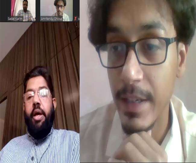 अनुग्रह मेमोरियल कॉलेज में वेबिनार में विचार रखते वक्&zwj;ता। जागरण