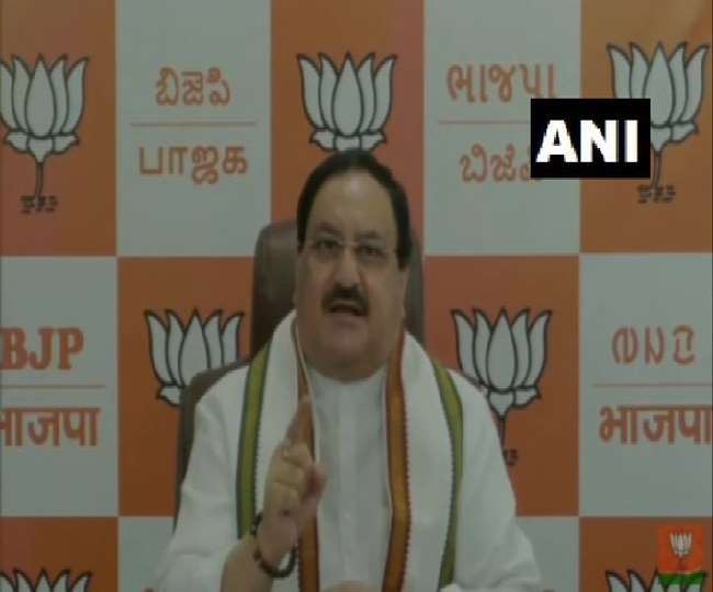 भाजपा अध्यक्ष जे पी नड्डा ने बताई सरकार की उपलब्धियां। (फोटो: दैनिक जागरण)