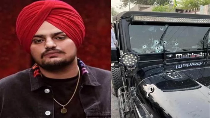 सिद्धू मूसेवालााकी फाइल फोटो और गाेेलियों से छलनी हुई उनकी गाड़ी।