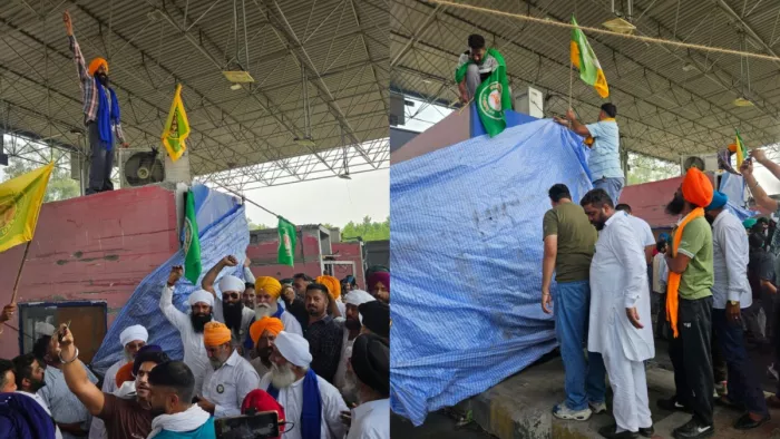 Punjab News: किसानों ने टोल प्लाजा के कैबिन को तिरपाल से दिया ढक।