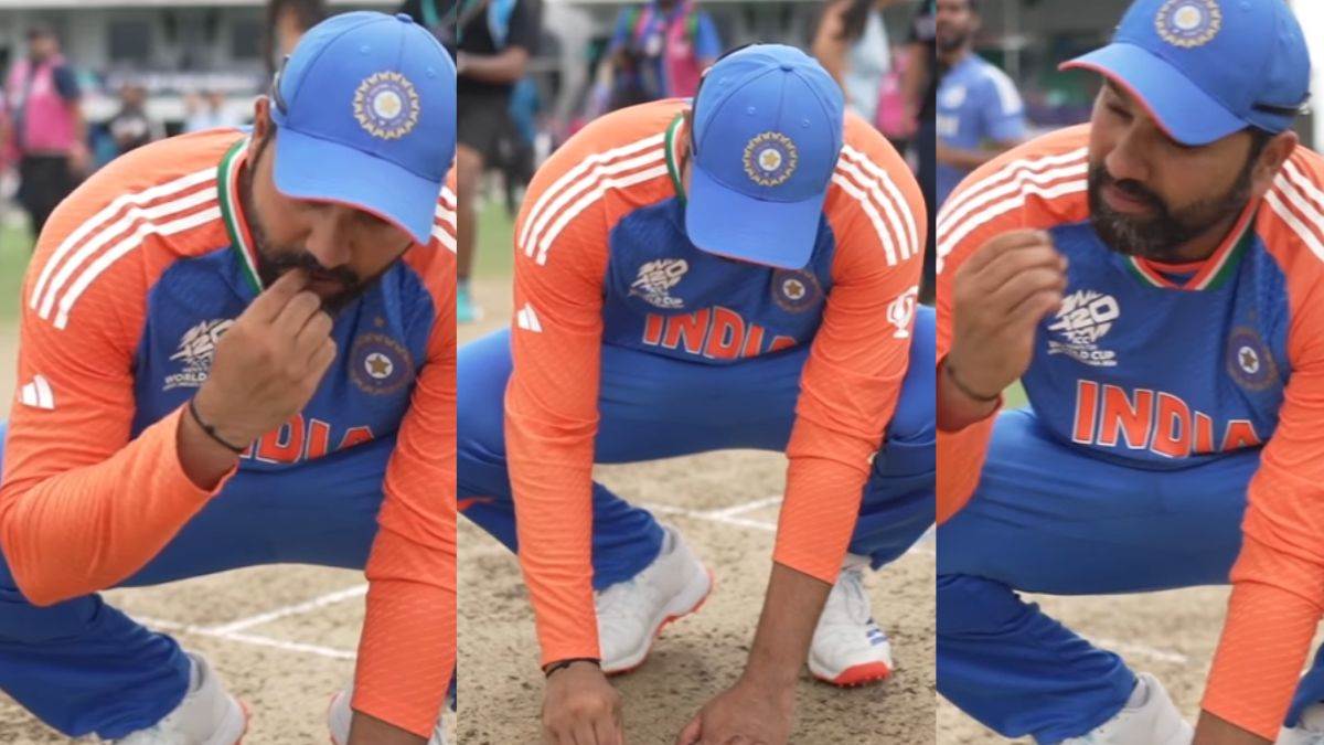 rohit sharma ate sand from barbados pitch after india t20 world cup triumph video goes viral