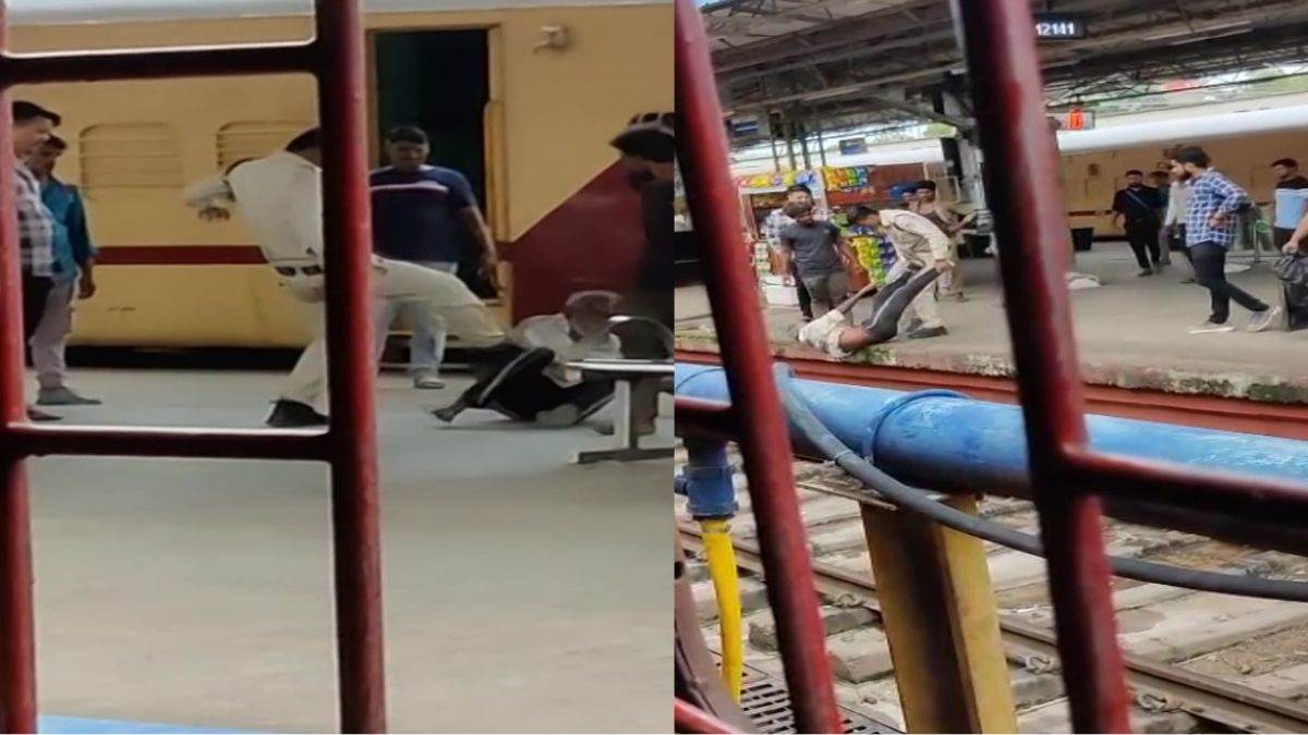 constable beat up old man with kicks and punches at jabalpur railway station video viral