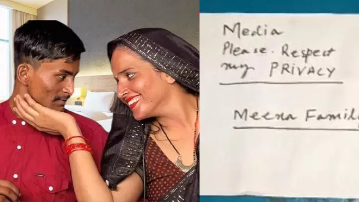 सीमा हैदर और सचिन मीना, घर के बाहर लगाया गया पोस्टर।