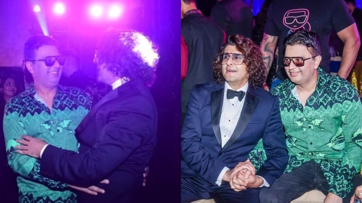 bhushan kumar attended sonu nigam birthday bash shares a hug