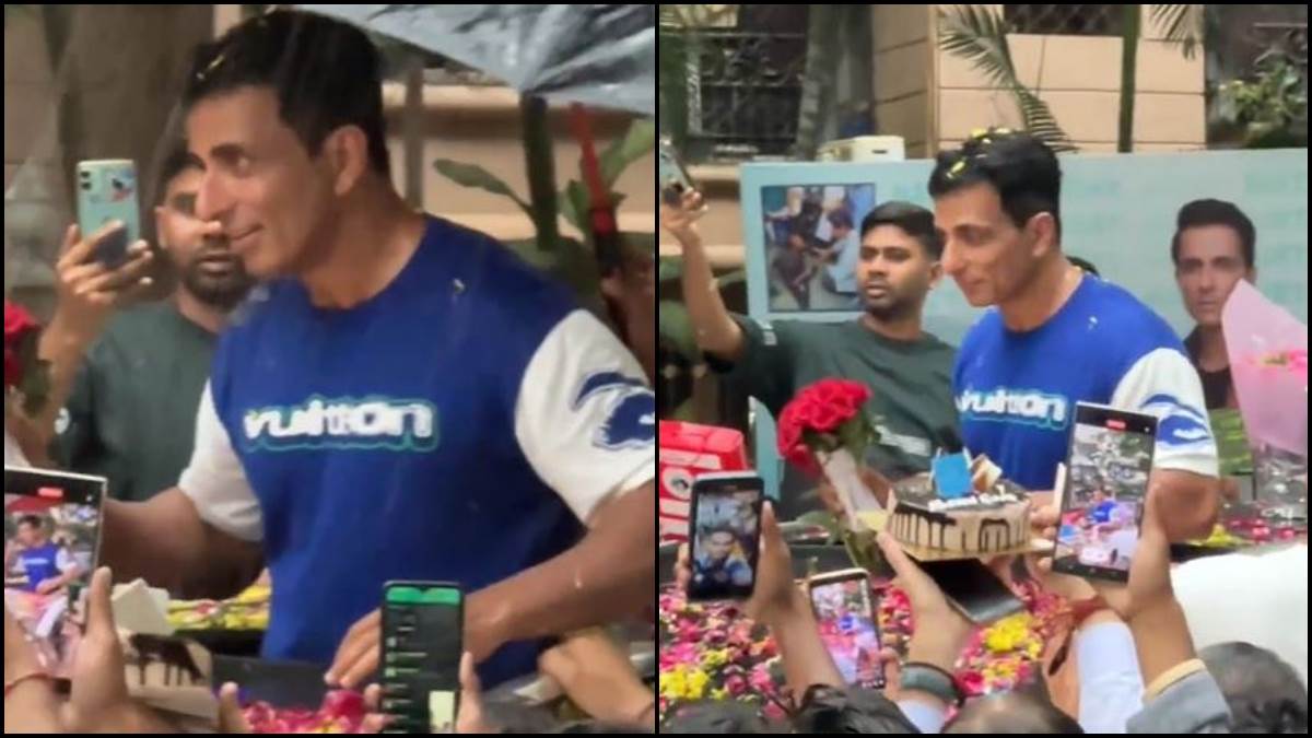 sonu sood celebrates his birthday with fans in the rain and flowers rained on the actor watch video