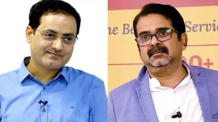 दृष्टि आईएएस के मैनेजिंग डायरेक्टर विकास दिव्यकीर्ति और शिक्षक अवध ओझा।