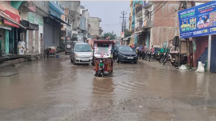 UP Weather Update: अमरोहा में बारिश के बीच से निकलते वाहन। जागरण।