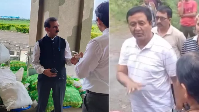 पठानकोट से चंबा रवानगी से पूर्व अधिकारियों से बात करते सीएम सुक्खू व पैदल भरमौर जाते मंत्री जगत सिंह नेगी।