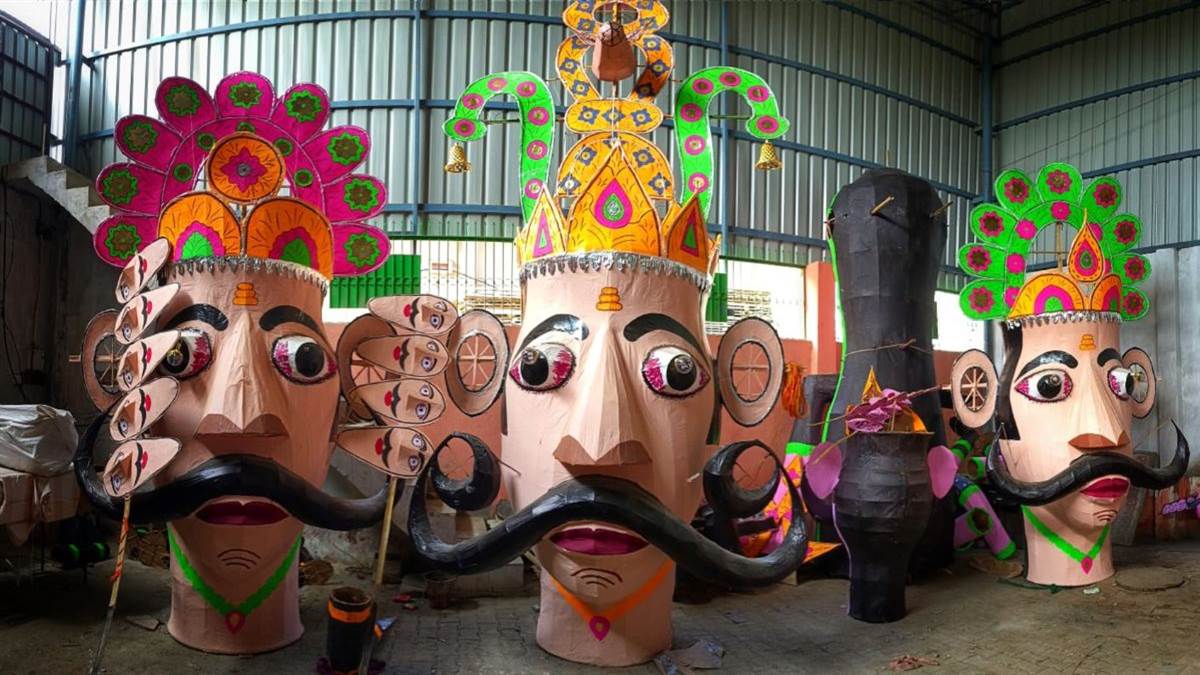 ncr ghaziabad ramlila modern ravana effigies with motors and eco friendly fireworks