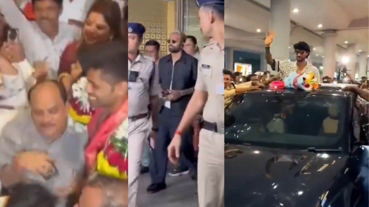 team india grand welcome after winning asia cup 2025 trophy suryakumar yadav hardik tilak shivam dube