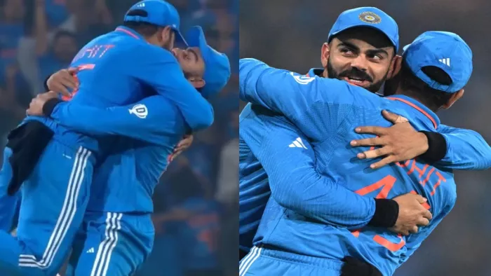 विराट कोहली ने रोहित शर्मा को गोद में उठाते हुए जीत का जश्न मनाया