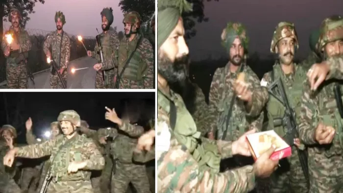 Jammu Kashmir News: एलओसी पर दीवाली का उत्साह मनाते हुए जवान (एजेंसी)